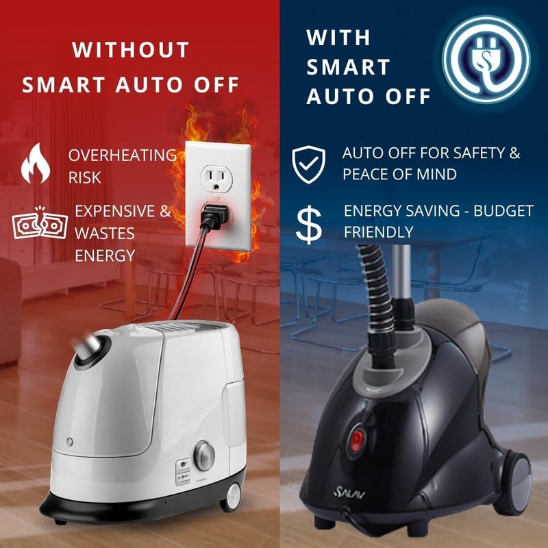 SALAV GS18-DJ Standing Garment Steamer with Smart Auto-Off, Wheels for Easy Movement, 1.8L Water Tank for 1hr Continuous Steaming, Adjustable Pole for Storage, with Descaler Packet, 1500 watts - Image 2